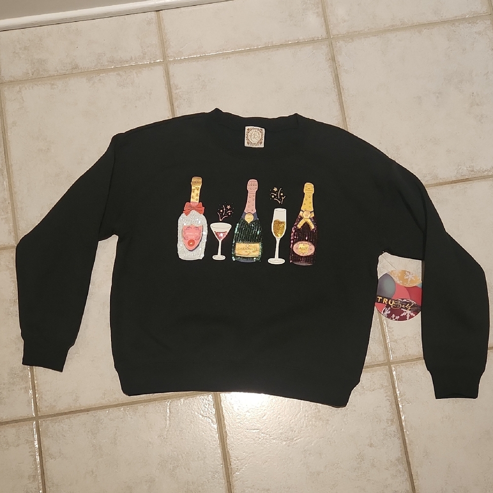 Russell Athletic Black Sweater with Bottle Design Small Size